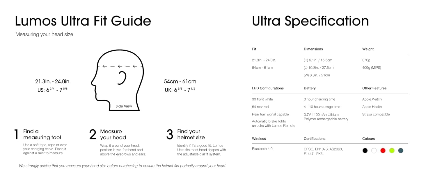 Providing detailed sizing chats and product information- Lumos Ultra Fit Guide