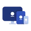 blue icon of a desktop computer, tablet, and smartphone