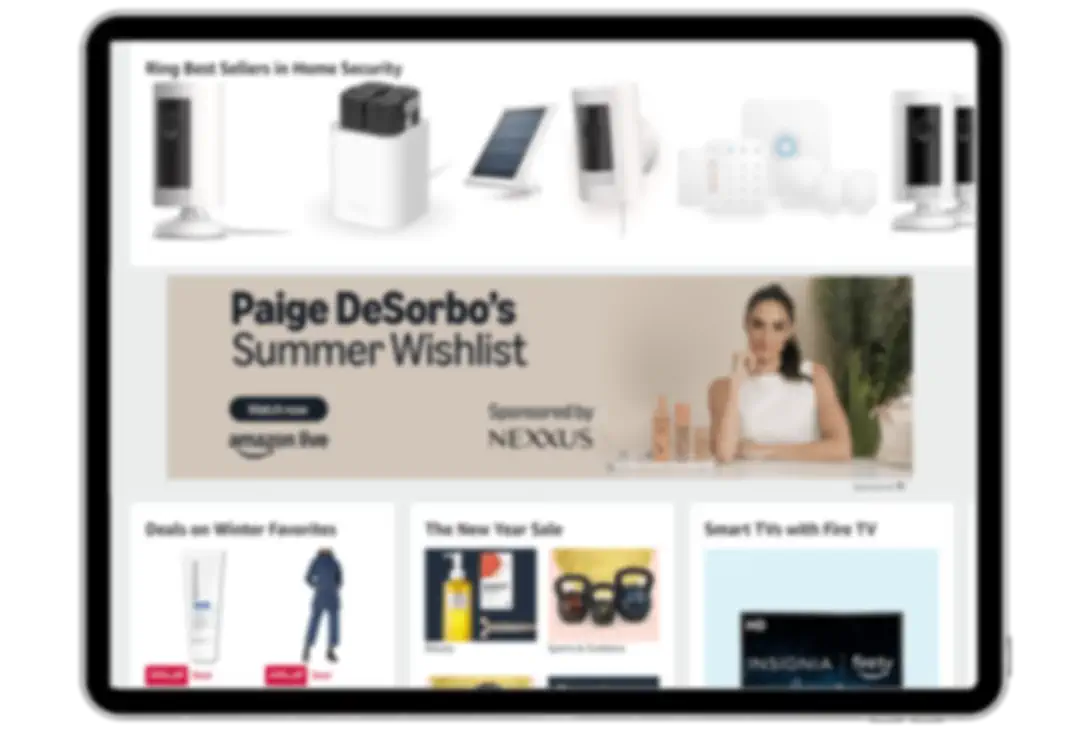 Example of Amazon Live media placement of Paige DeSorbo's Prime Day Wishlist on Amazon's home page. This placement would drive traffic to the Amazon Live stream.
