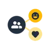 Icon connecting together people, a hear and someone smiling.