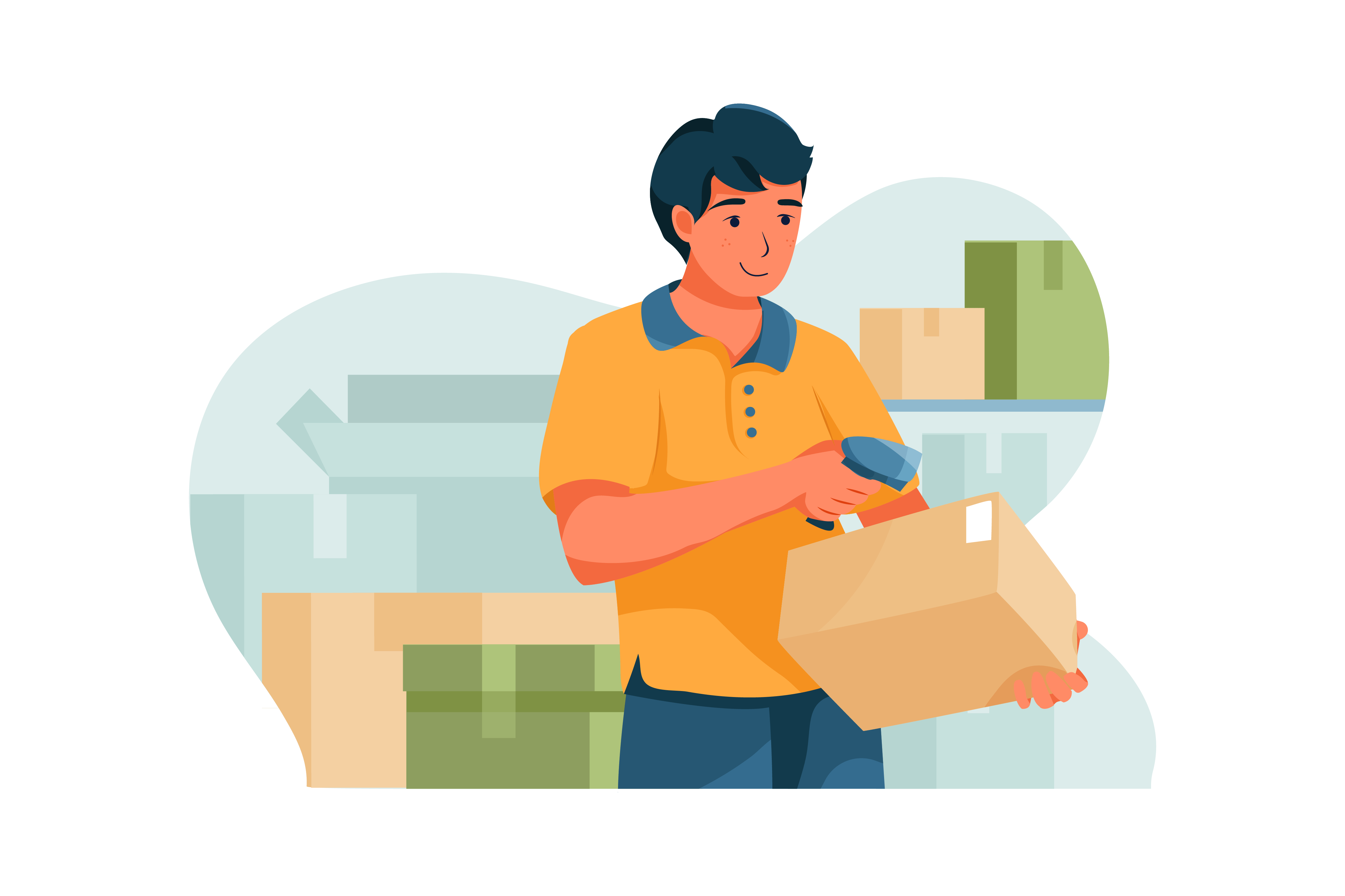 Trabajador de almacén escaneando un paquete para el cumplimiento de pedidos de Amazon.