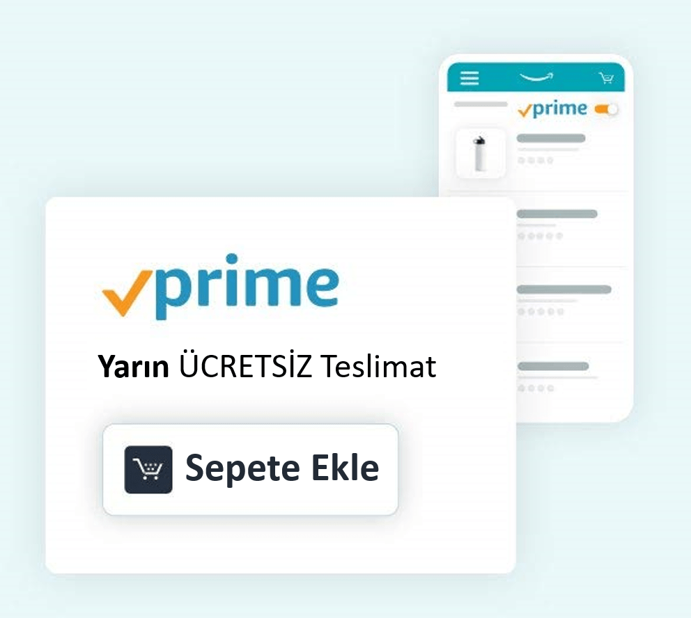 Amazon Lojistik Amazon Prime kargo yoluyla temin edilebilen su şişeleri ve "sepete ekle" butonlu Prime kargo rozeti