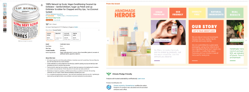 product listing and brand banner
