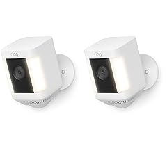 Ring Spotlight Cam Plus, Battery | Two-Way Talk, Color Night Vision, and Security Siren (2022 release) | 2-pack, White