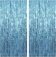 2 Pack Blue Streamers Party Decorations Fringe Backdrop Ocean Themed Party Tinsel Foil Curtain Backdrop Glitter Blue...