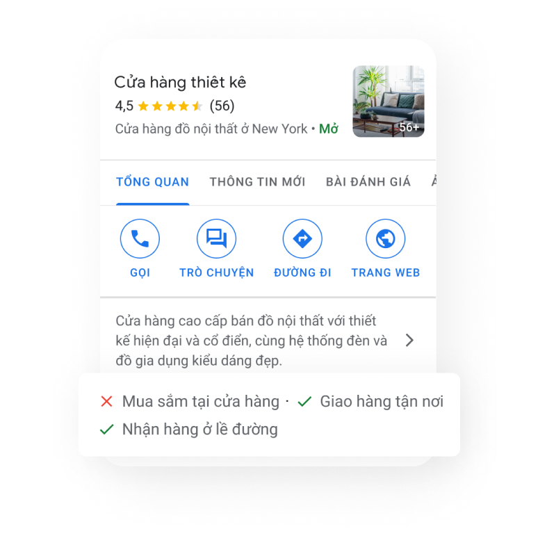 Hình ảnh về một Trang doanh nghiệp trên thiết bị di động kèm theo danh sách sản phẩm